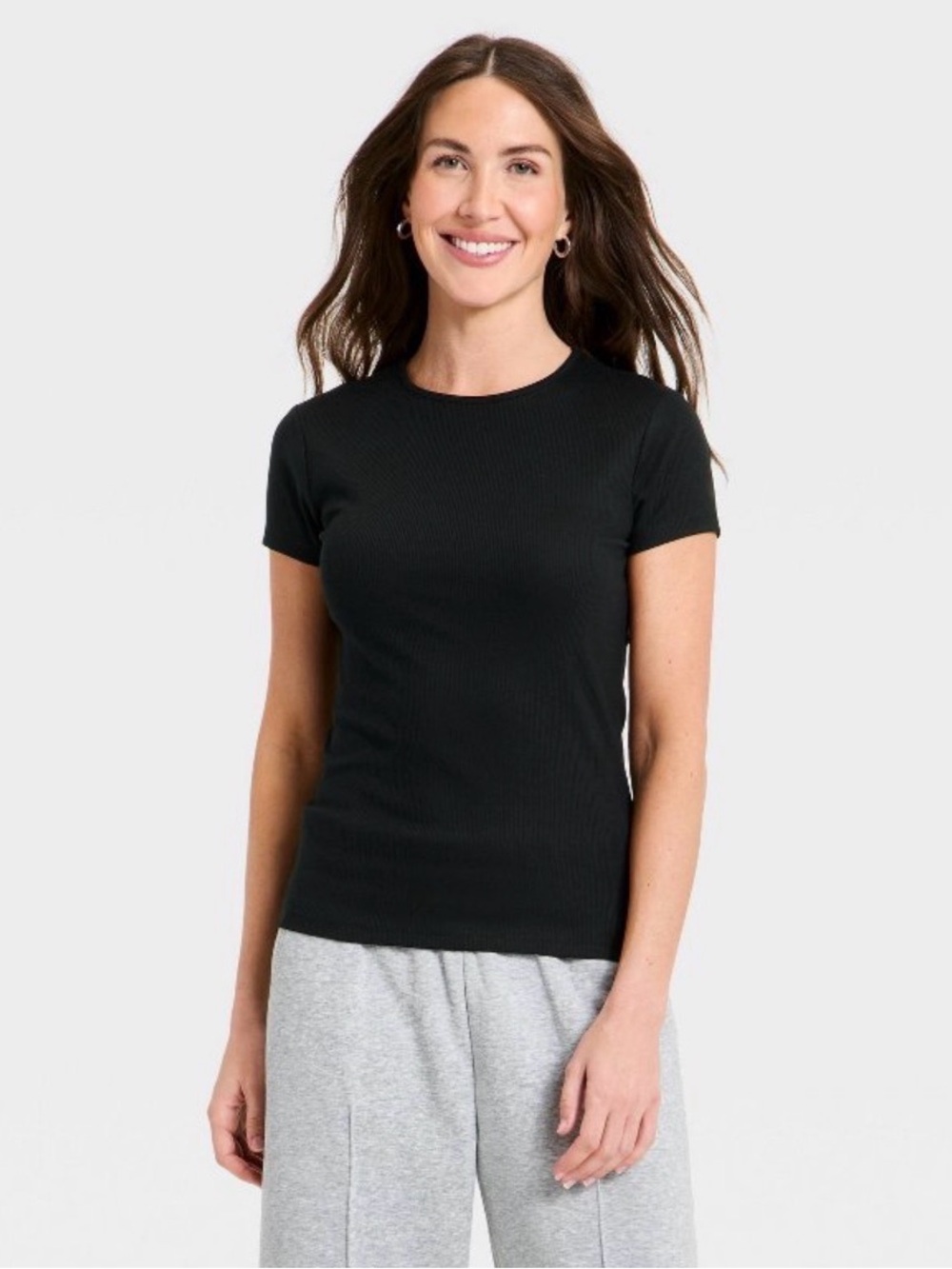 a new day Black Ribbed Short-Sleeve Crewneck Tee